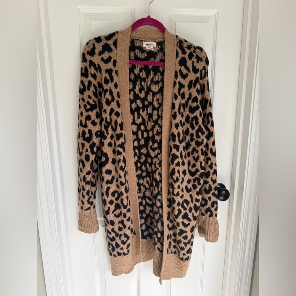 Yes Lola Leopard-Print Open-Front Cardigan - Tan & Black